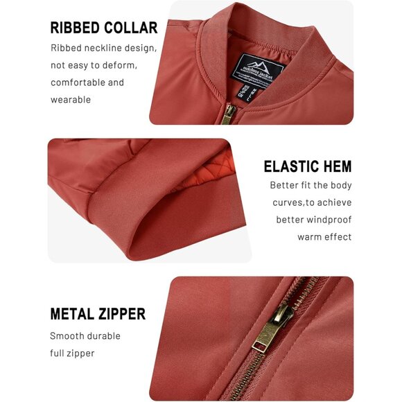 Tacvasen Mens Orange Red Bomber Winter Warm Padded Work Casual Windproof Jackets - Picture 5 of 6